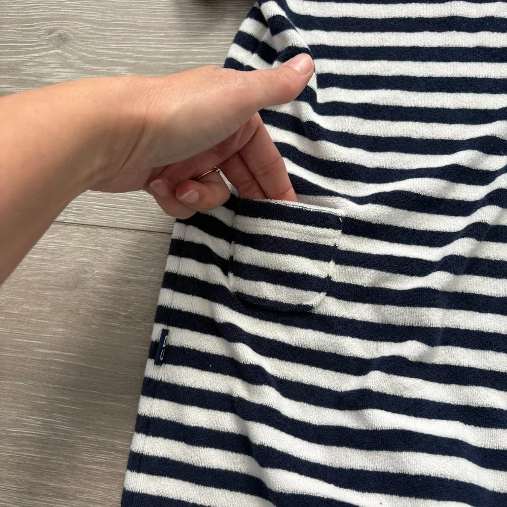 Snapper Rock Kids Navy‎ Blue White Stripe Pocket Hooded Romper 6-12 Months